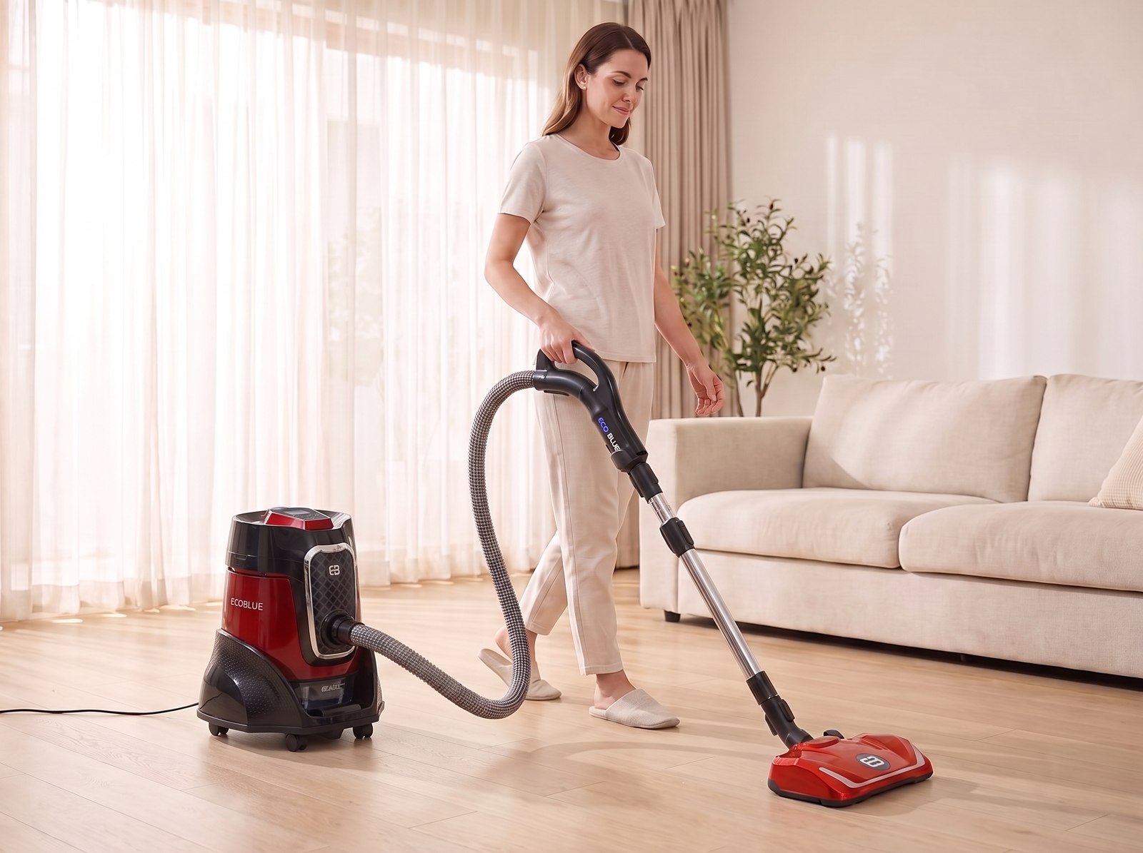 Уборка пола в гостиной электрощёткой EcoBlue